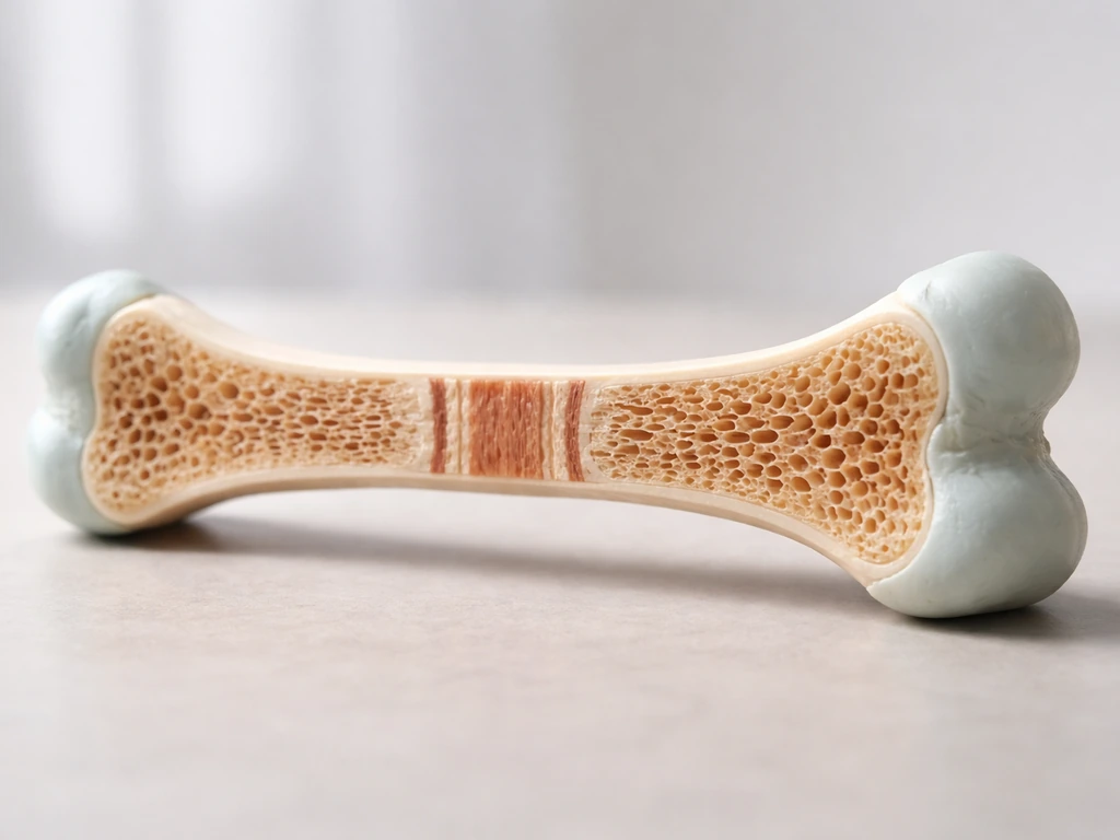 Close-up of a generic long bone model showing cartilage growth plates near the ends.