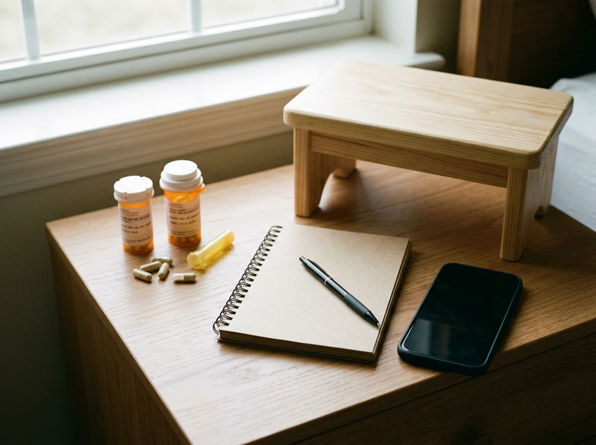 Tabletop comparison of supplement items and evidence-focused health tools without text