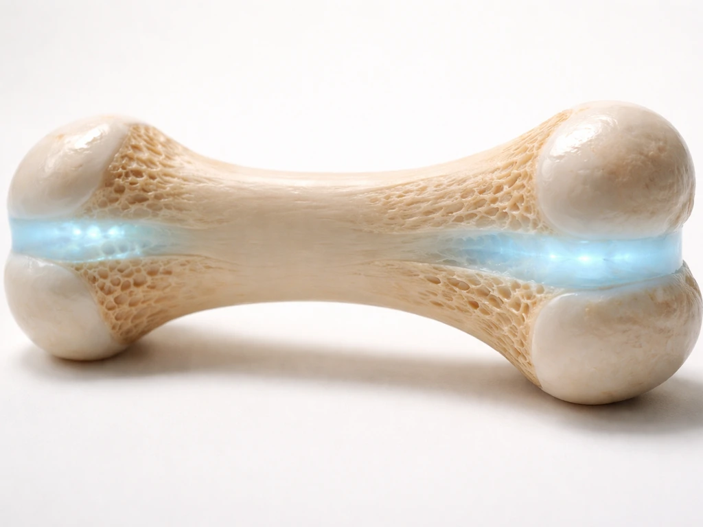 Close-up of a long bone model highlighting cartilage-rich growth plates near the ends.