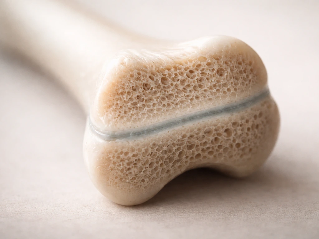 Conceptual realistic medical cross-section showing open growth plates near the ends of a long bone