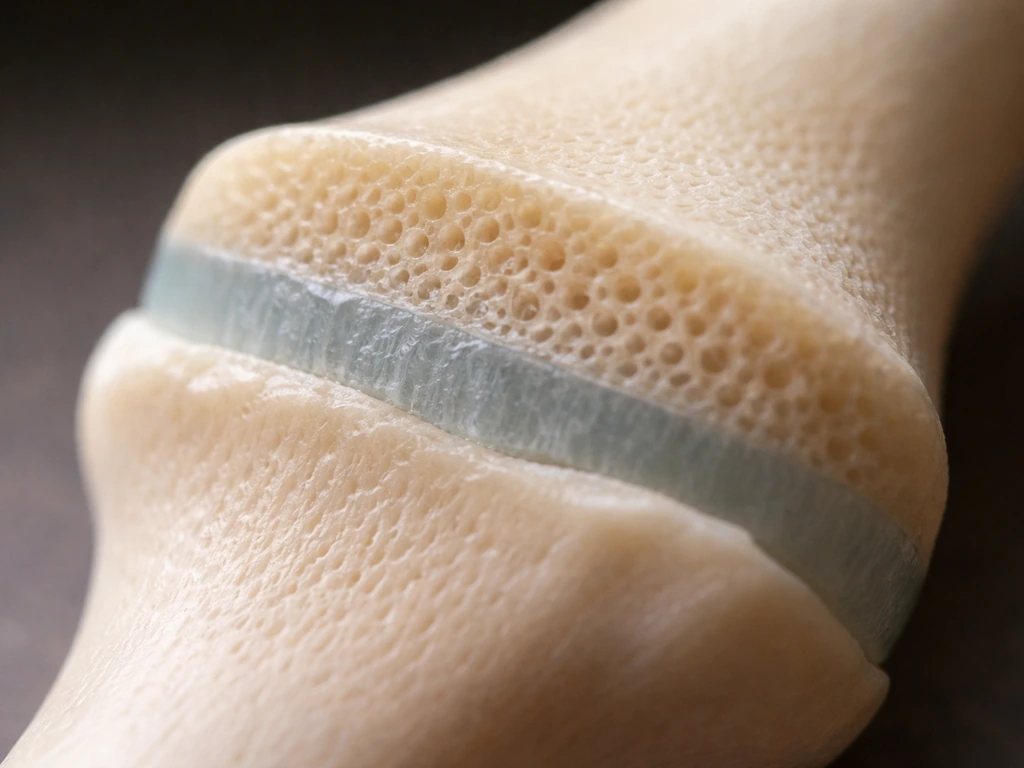 Close-up of a long bone model highlighting a thin cartilage growth plate layer driving height increase