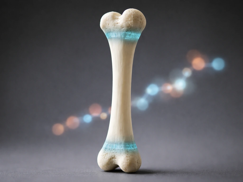 Close-up photo of a simplified long bone model with labeled growth plate area showing growth zone