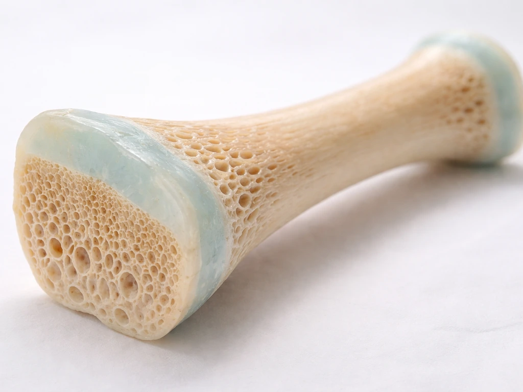 Close-up of a long bone cross-section showing translucent growth plates near the ends.