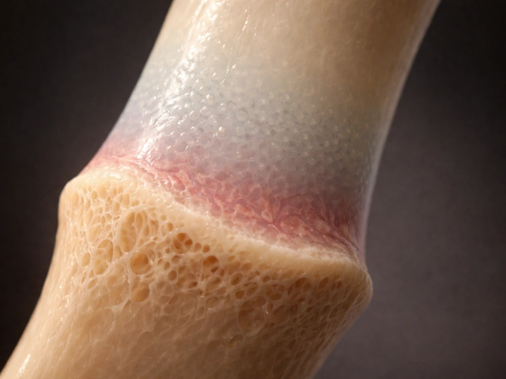Close-up view of developing long bone growth plate, cartilage turning into bone to show height growth