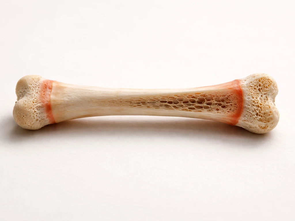 Close-up of a long bone segment showing the epiphyseal growth plate near the ends.