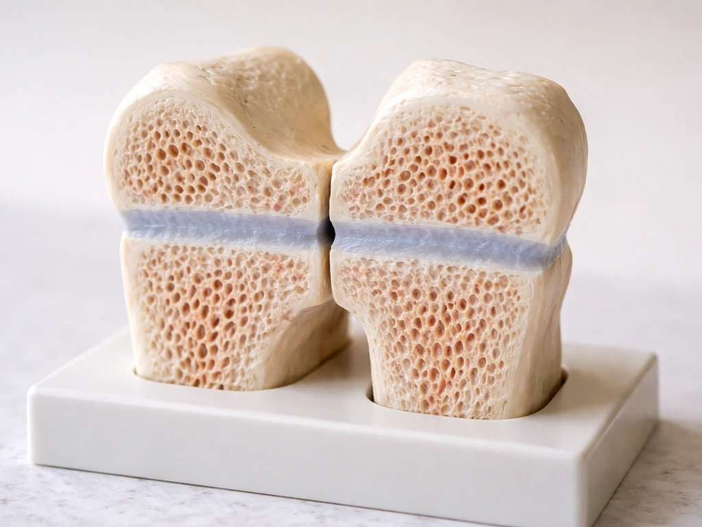 Close-up photo of a leg long bone model showing growth plate lines between bone segments.