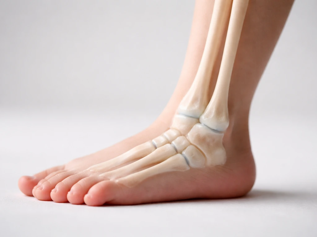 Macro photo-style view of a lower leg and foot showing translucent growth-plate cartilage near bone ends.