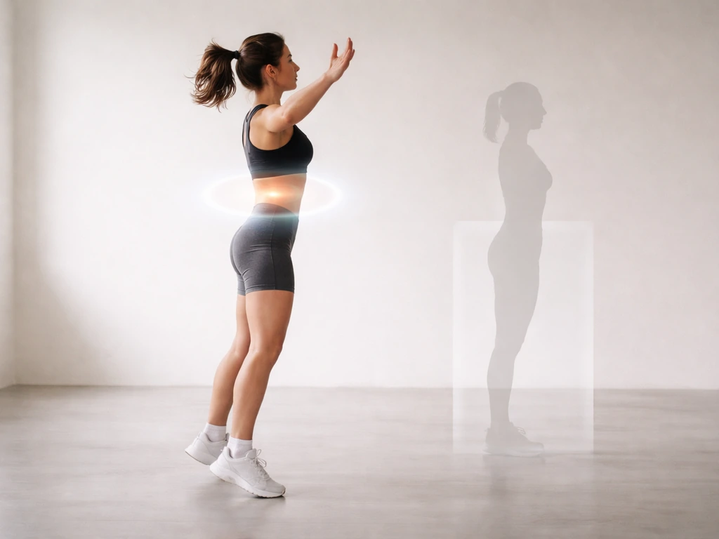 Person doing jumping jacks with subtle hormone-like glow, myth-vs-reality height-neutral silhouette visuals.