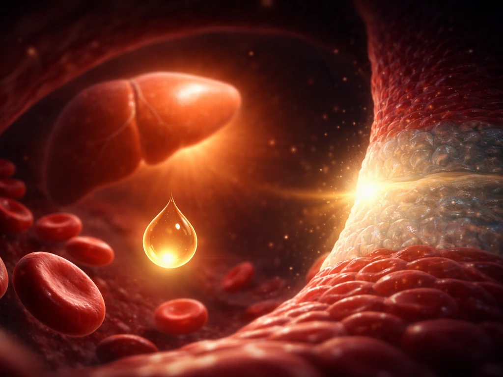 Macro medical visualization of a hormone droplet flowing to liver and then activating growth-plate tissue glow.