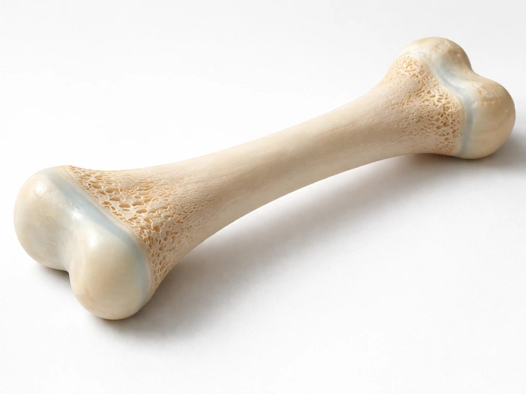 Close-up of a long bone segment showing growth plate cartilage zones at the ends.