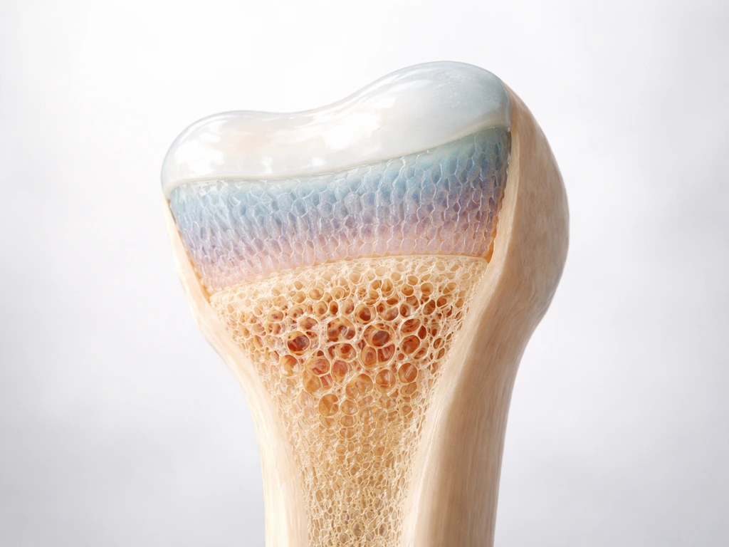 Close-up illustration of a long bone with visible growth plate cartilage at the end, showing linear growth