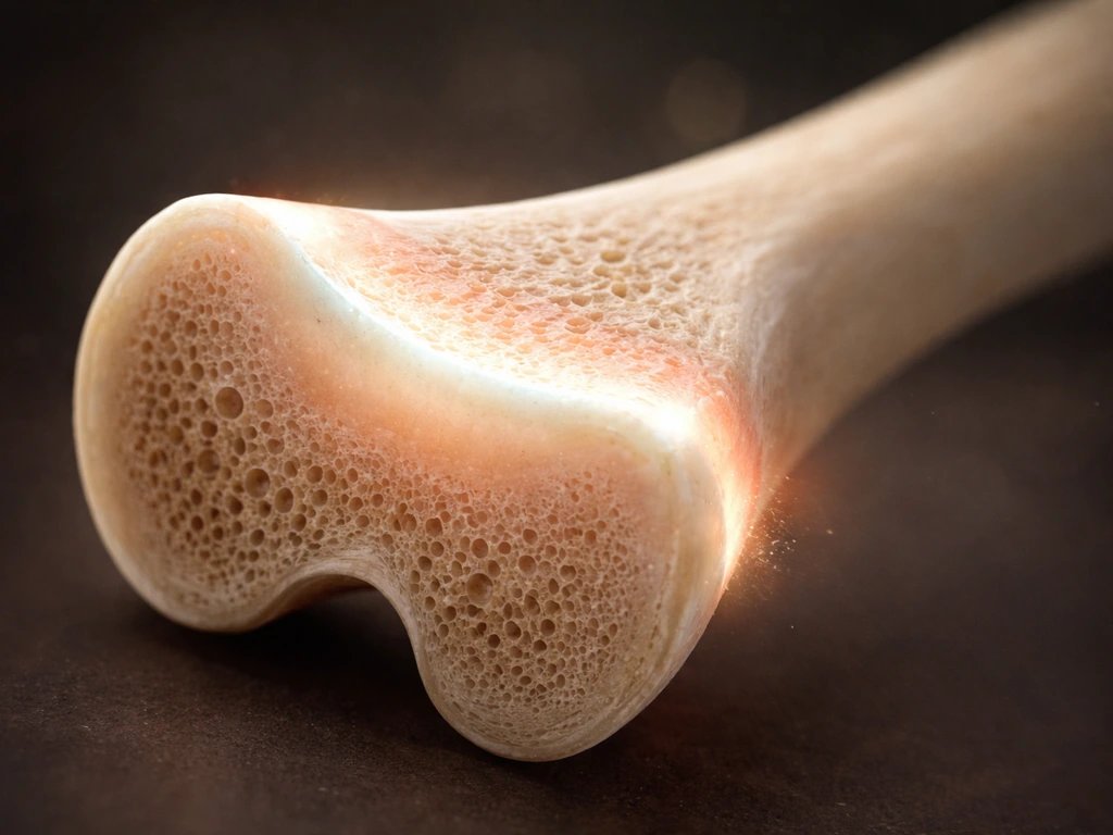 Close-up cross-section of a long bone with a highlighted growth plate band near the ends.