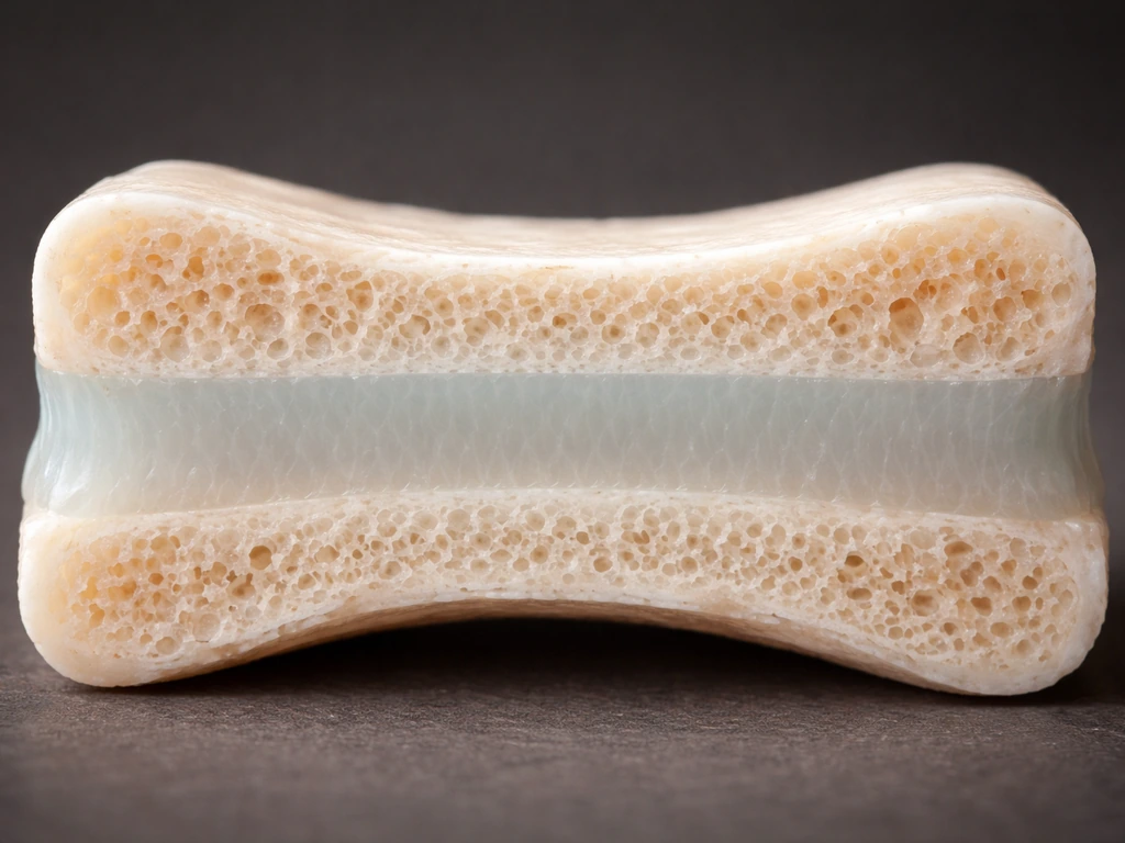 Photo-real close-up of a long bone cross-section showing a growth plate with cartilage and bone layers