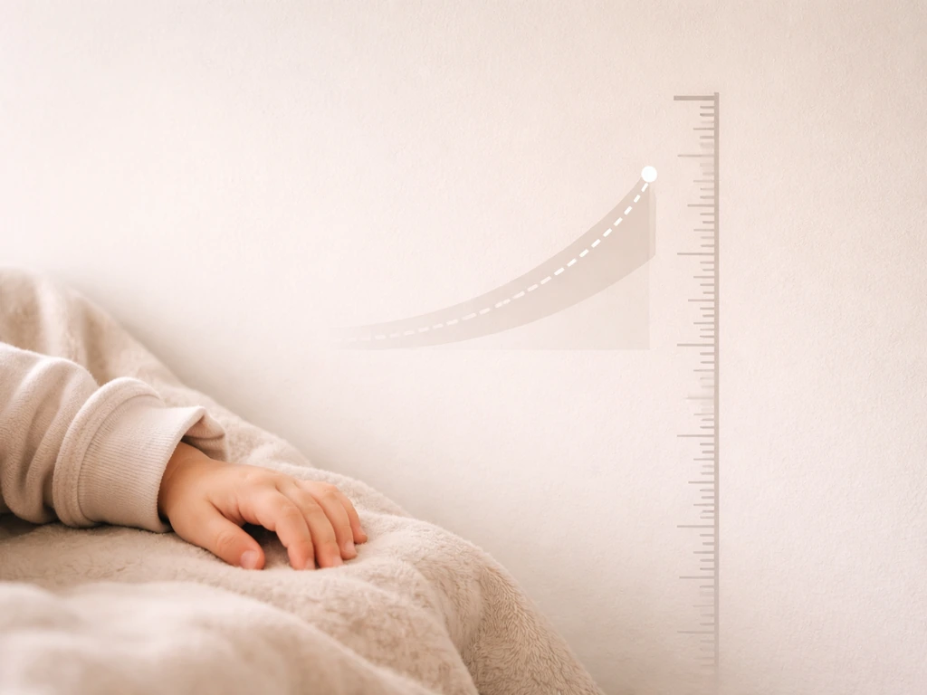 Minimal lifestyle scene with a neutral growth chart graphic showing upward linear growth and highlighted range.
