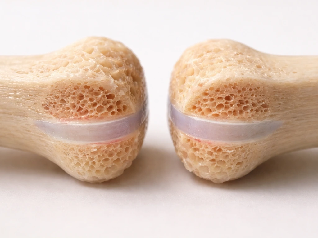 Macro close-up of a long bone cross-section highlighting epiphyseal growth plates between bone ends.