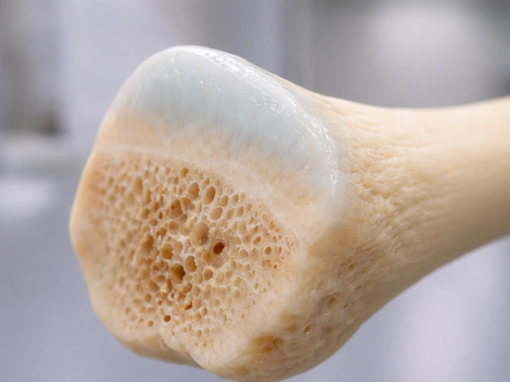 Close-up of long-bone ends showing growth plate cartilage transitioning into bone tissue.