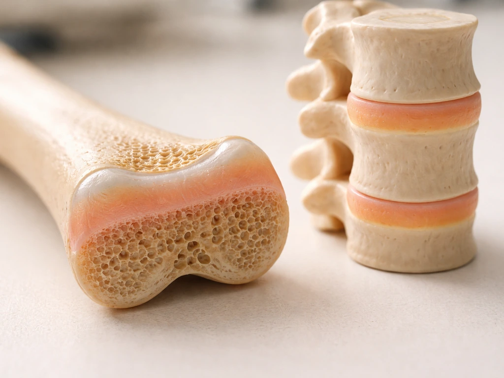 Close-up of a long bone growth plate and a spine segment, showing where height growth occurs.