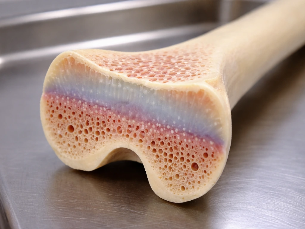 Close-up of a long bone model showing the open growth plate area where height growth happens.