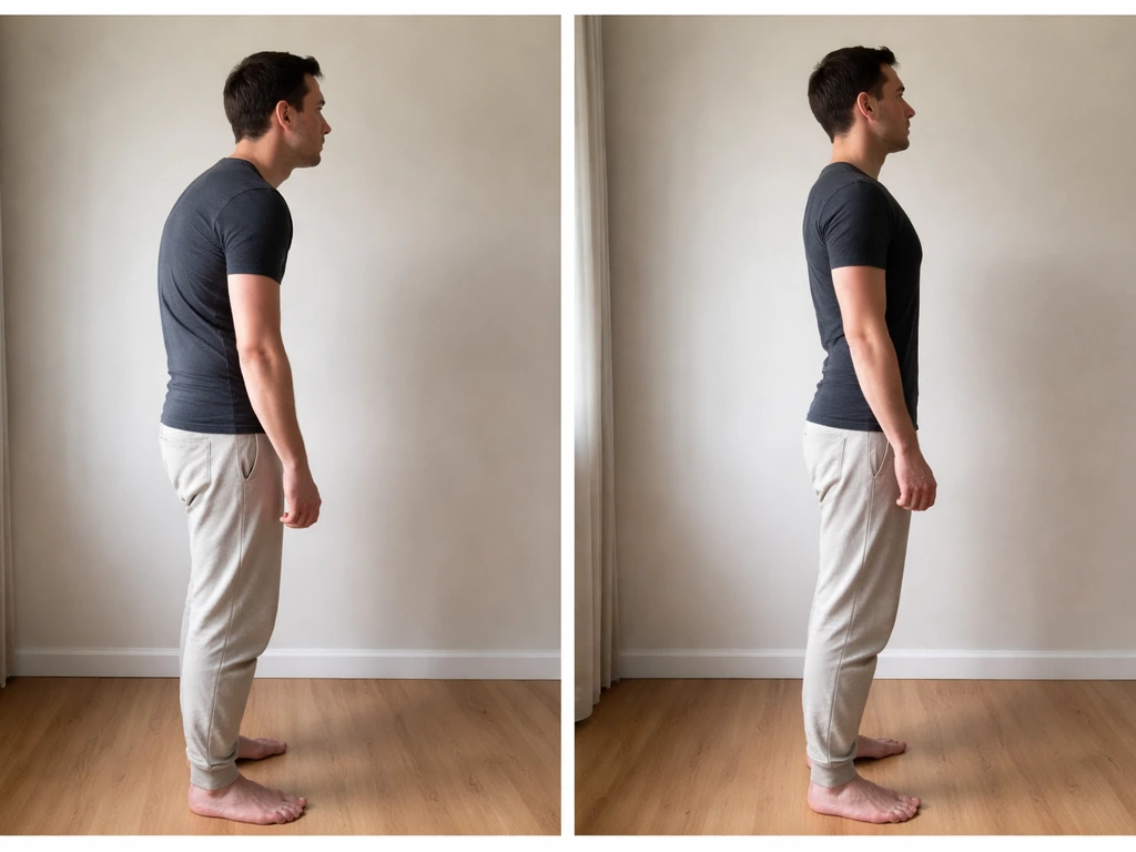 Minimal side-by-side scene showing true height vs temporary posture height change using stacked alignment concept