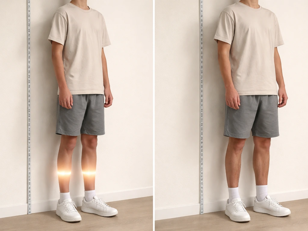 Minimal side-by-side photo of a teen and an adult showing implied open vs closed growth plates cues.