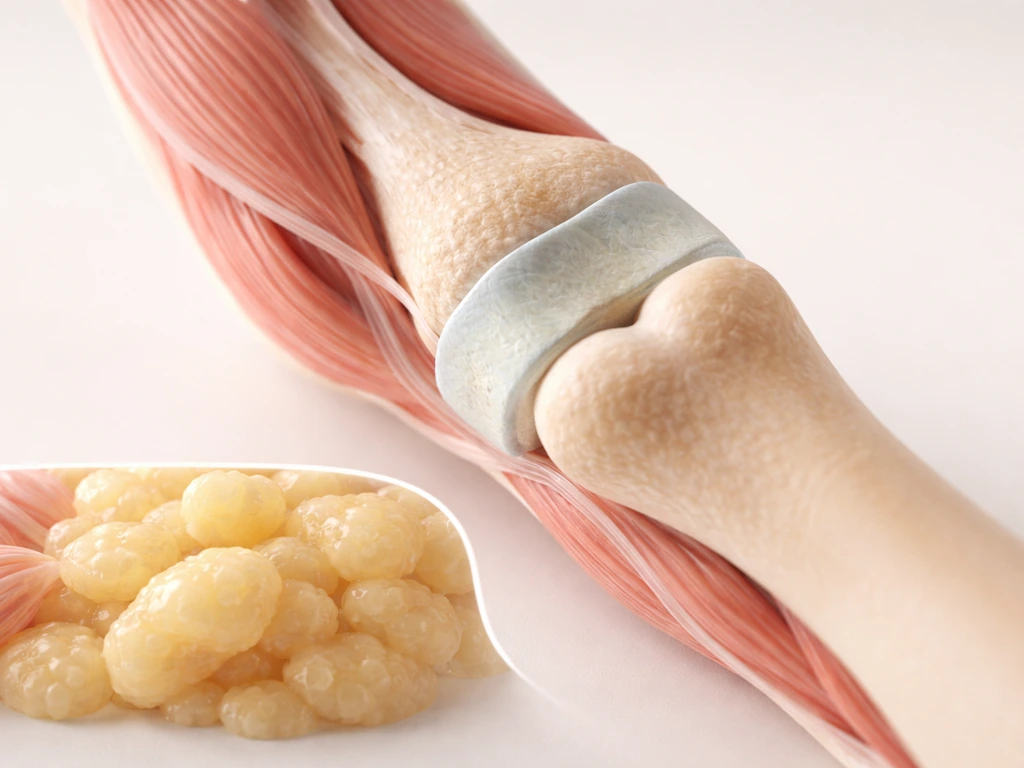 Close-up of a child’s lower leg model with visible growth plate area and separate emphasis on lean tissue vs fat.