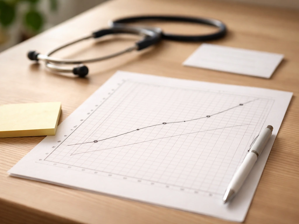 Close-up of a desk with a growth chart page, pen, and medical items suggesting pediatric progress tracking.