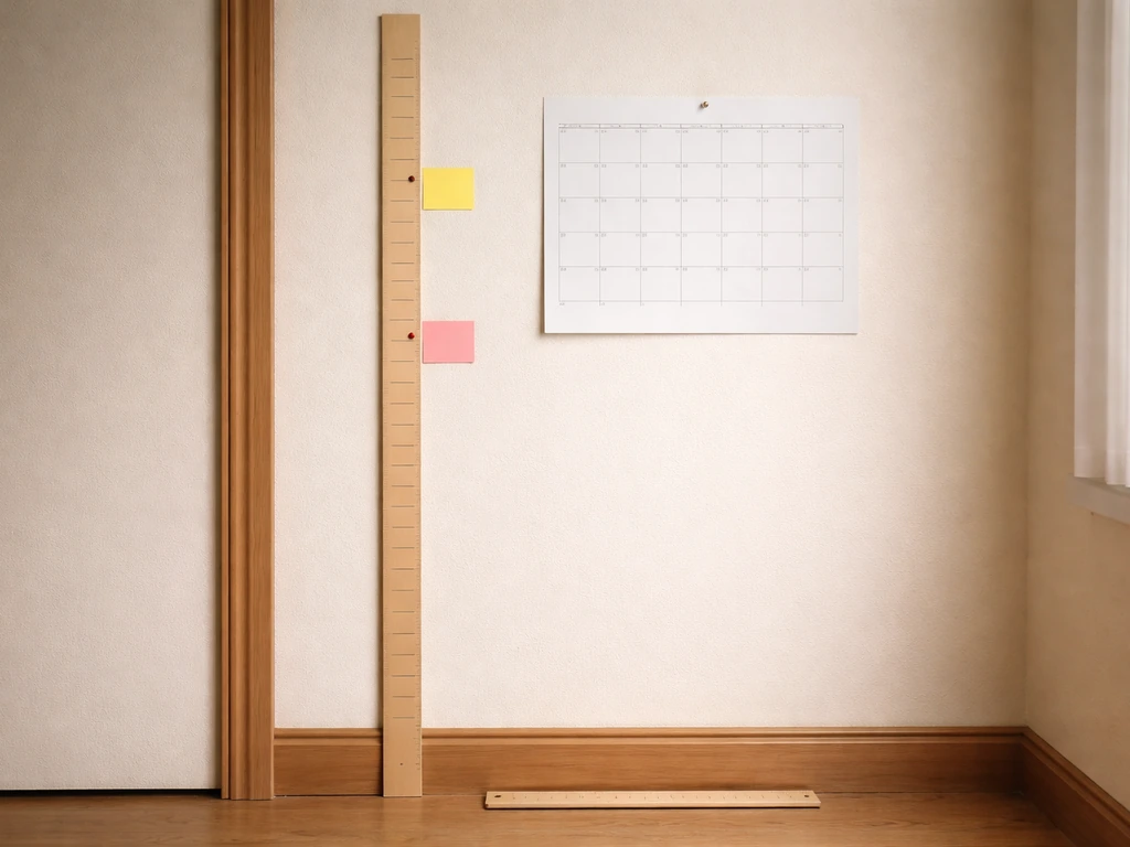 Two simple height milestones on a wall calendar, showing faster growth during peak puberty