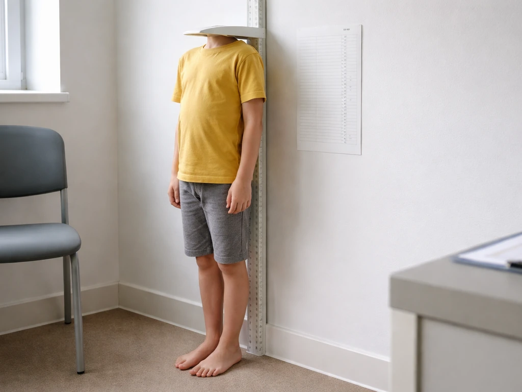 Non-identifying pediatric height measurement with a stadiometer in a minimal exam room