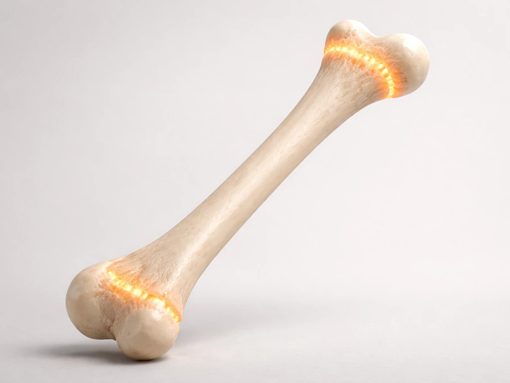 Close-up of a realistic long bone cross-section with highlighted growth plates and fusion line.