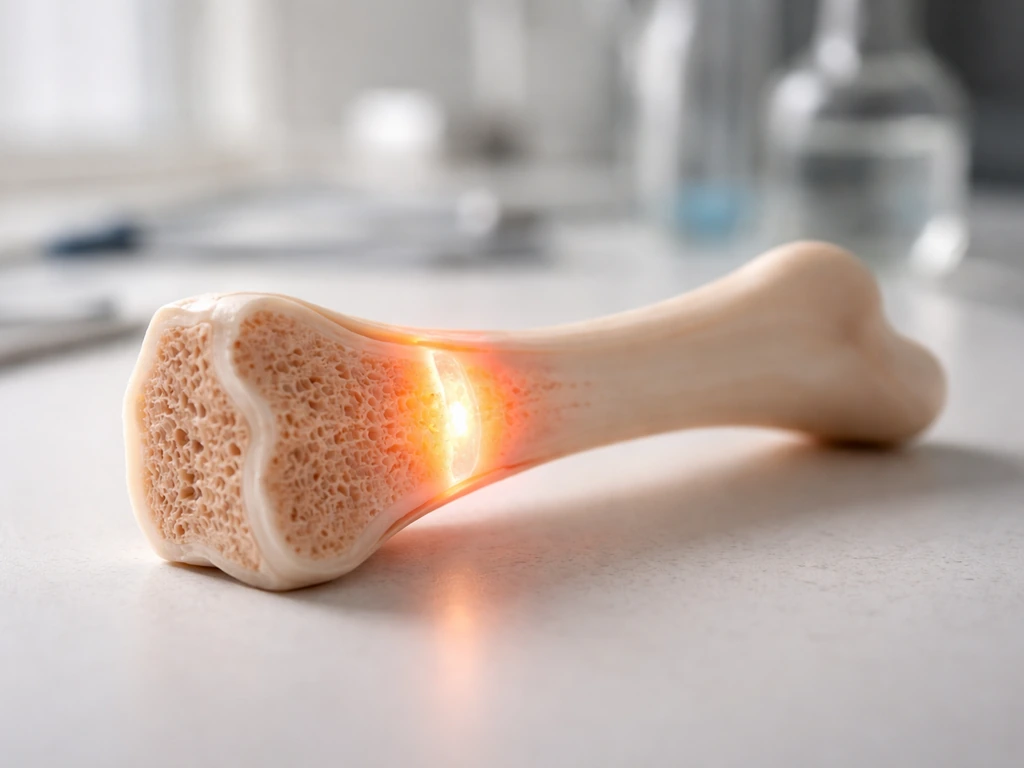Close-up of a child’s growth-chart-free long-bone model showing growth plates in a clean clinical setting