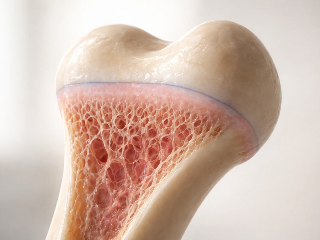 Realistic close-up view of open growth plates inside the ends of long bones like femur and tibia