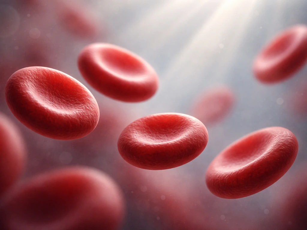 Close-up of red blood cells drifting through a softly lit vessel-like background, symbolizing oxygen transport.