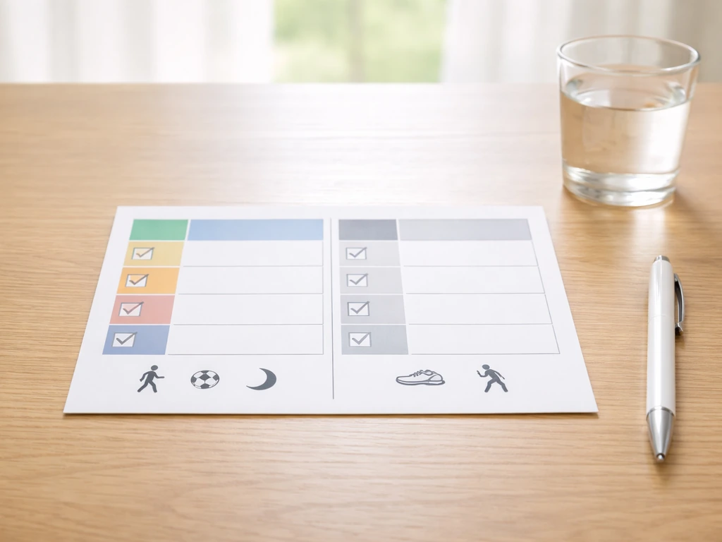 Minimal photo of a desk planner with two checklists for kids/teens and adults about activity and sleep.