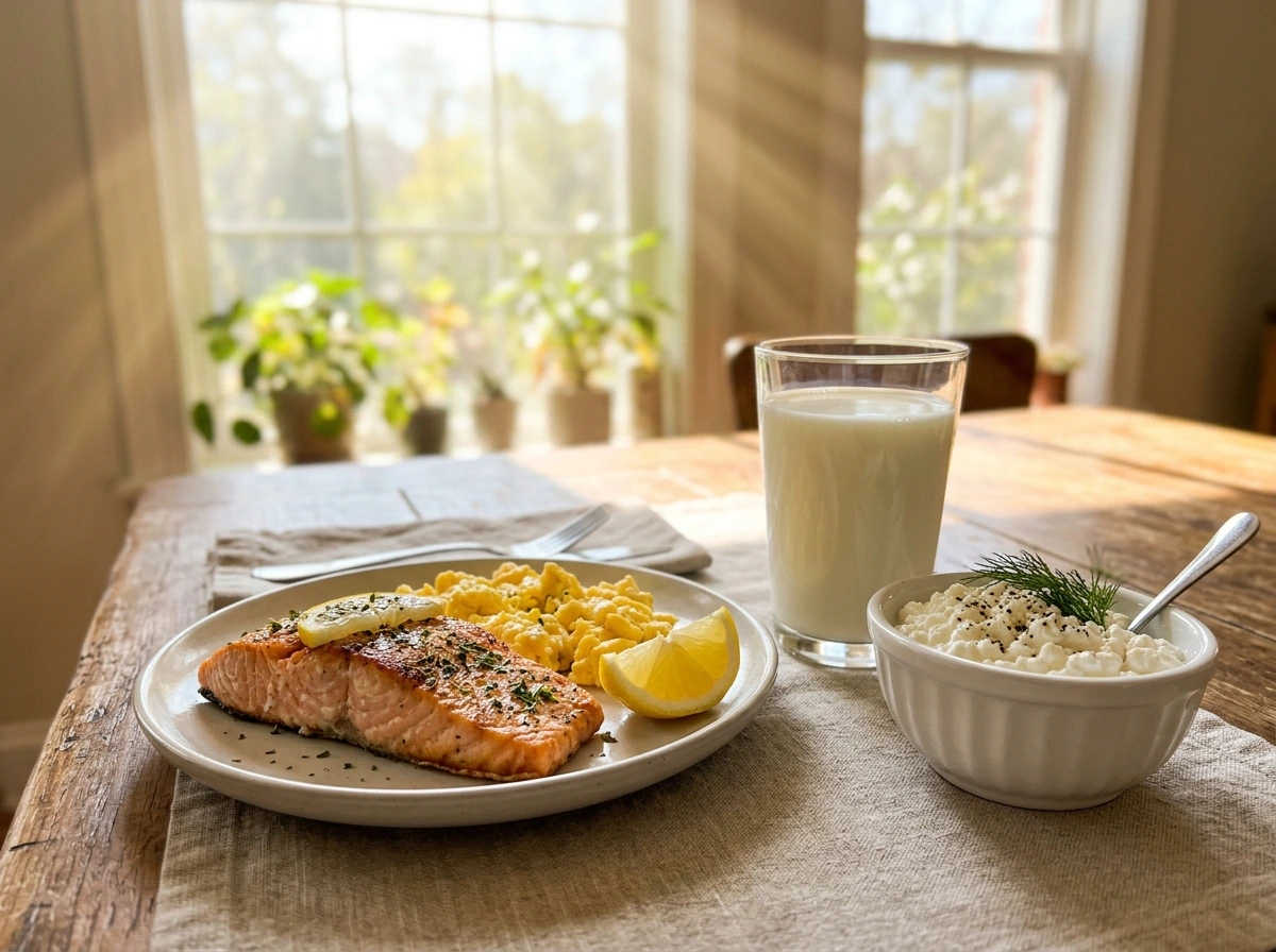 Calcium-rich foods and sunlight streaming in near them