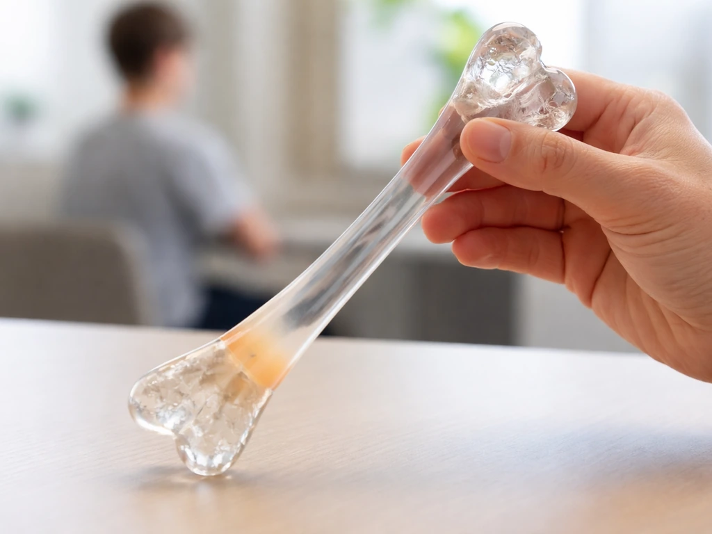Hand holding a transparent long-bone model highlighting the growth plate, suggesting height depends on puberty.