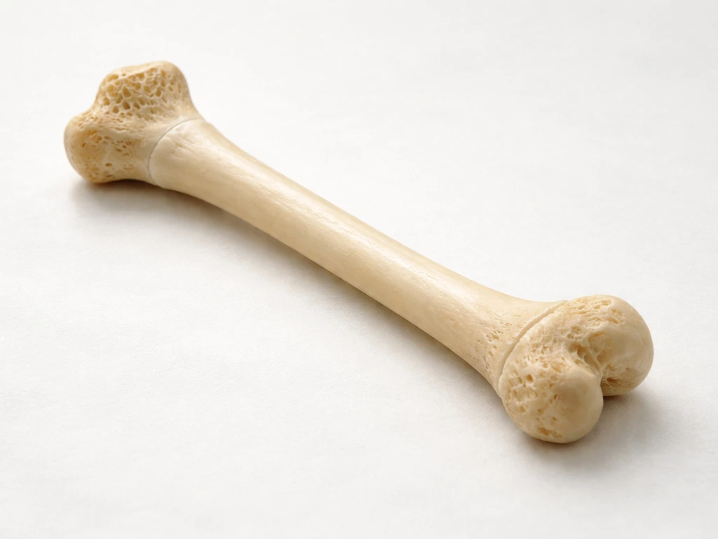 Close-up of long bone model with highlighted epiphyseal plates near the ends, showing where growth occurs.