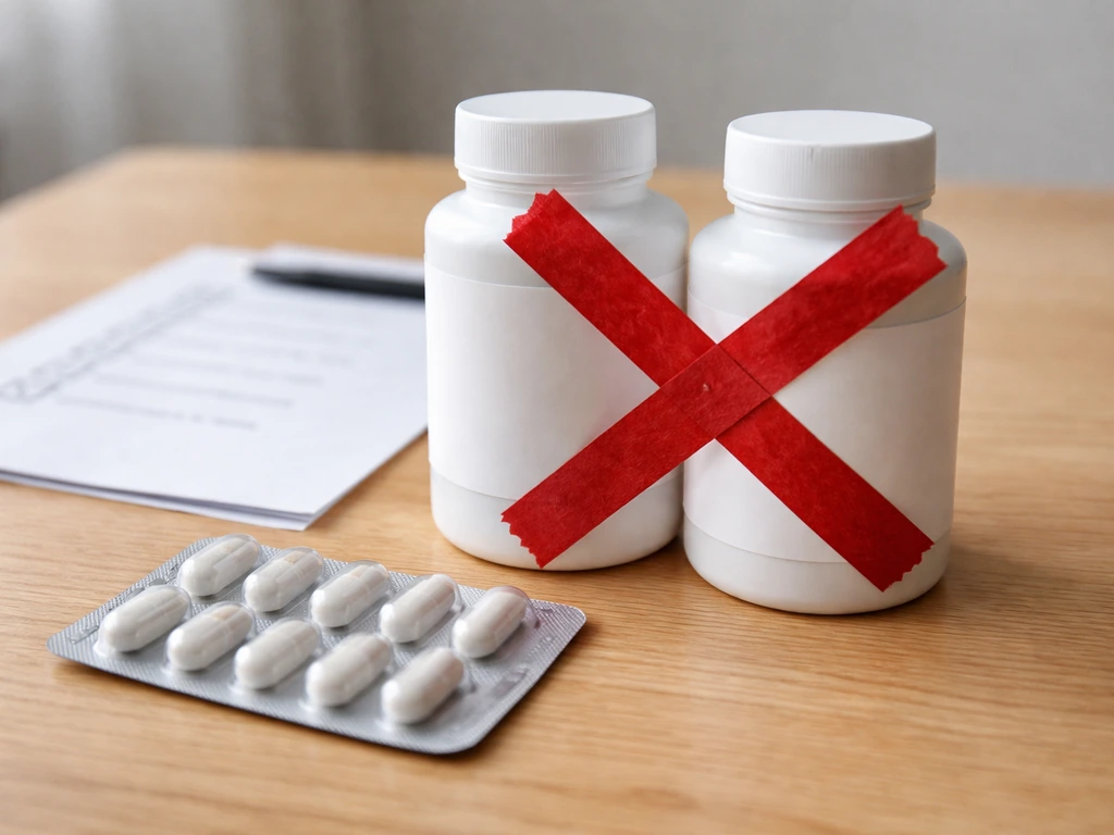 Minimal photo of supplement bottles and a checklist on a desk, with the “miracle boost” idea clearly rejected