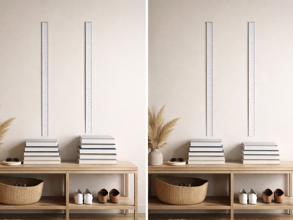 Two empty height markers with slightly different book stacks to show temporary in-space height.