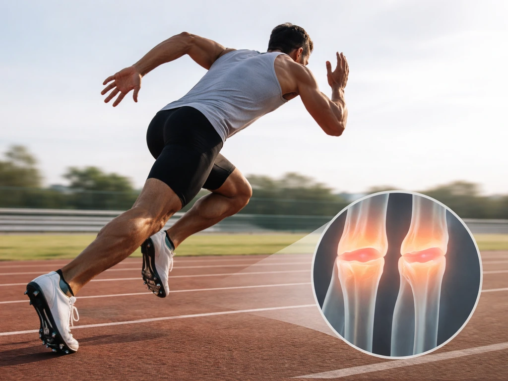 Sprinter accelerating on track beside a visual hint of growth plates idea, suggesting height isn’t increased by sprintin