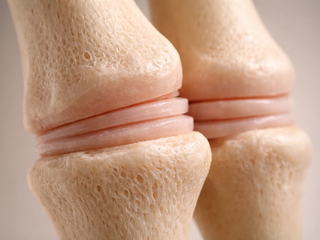 Close-up of cartilage growth plates beside a long bone model, showing thin discs where bone growth occurs.