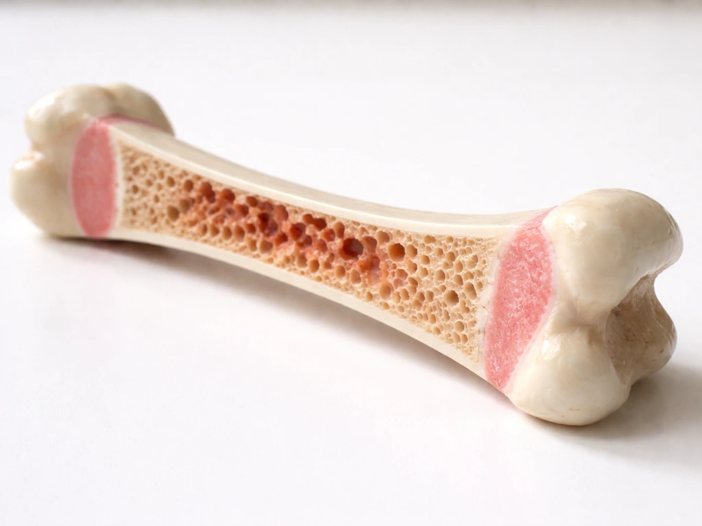 Close-up of an anatomical bone model showing the growth plate cartilage zone near the ends.
