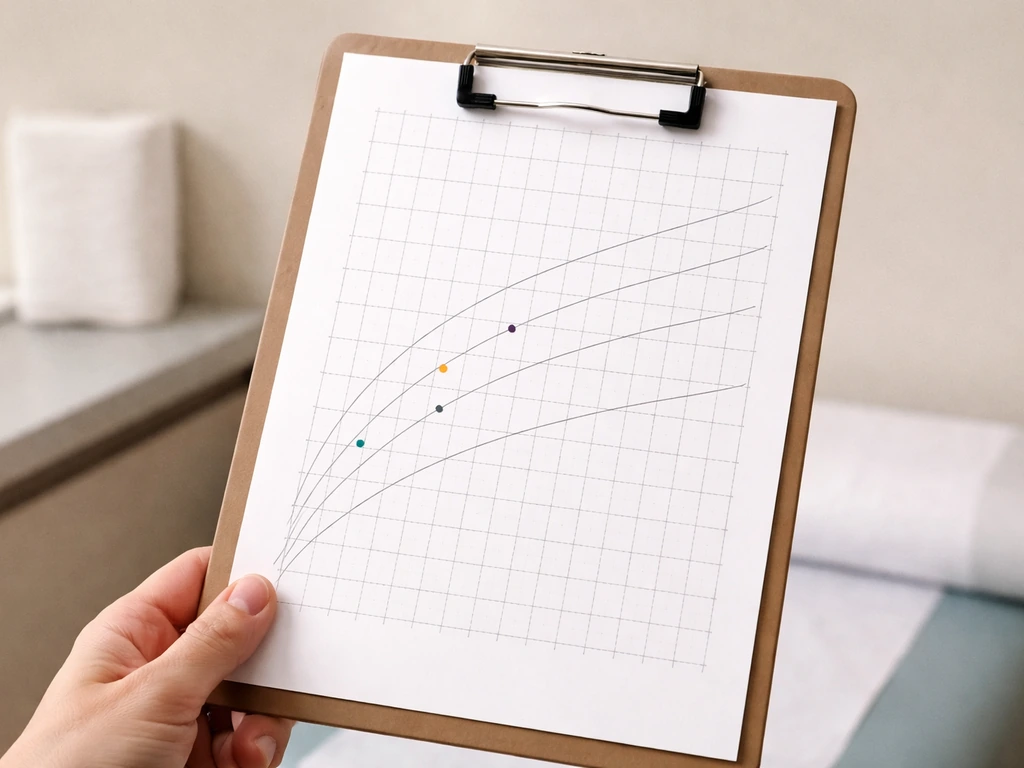 Close-up of a clinician-held height-for-age growth chart with a smooth tracking line on a clipboard.