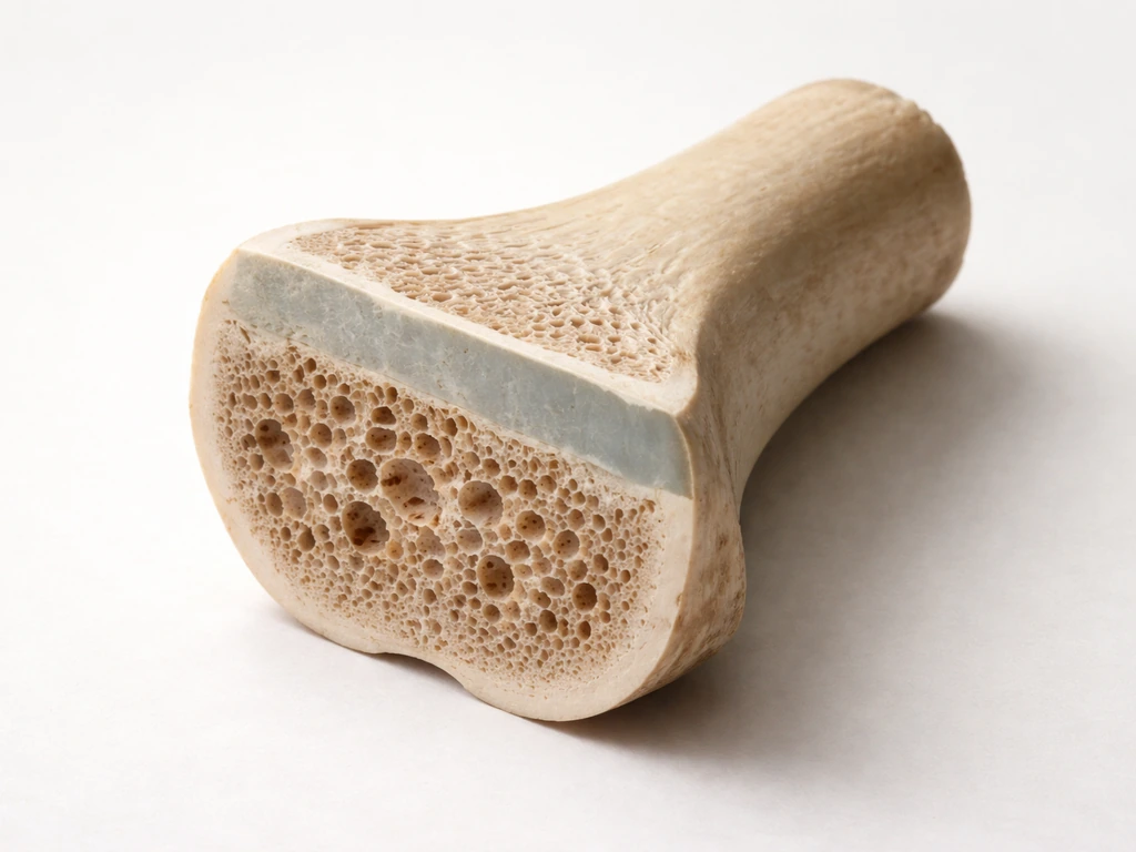 Realistic medical 3D-style long-bone cross-section highlighting a cartilage growth plate near the end.
