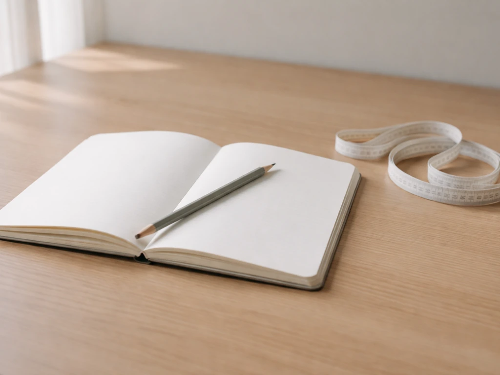 Minimal photo of a desk with a notebook and a single pencil, suggesting measuring human growth trends