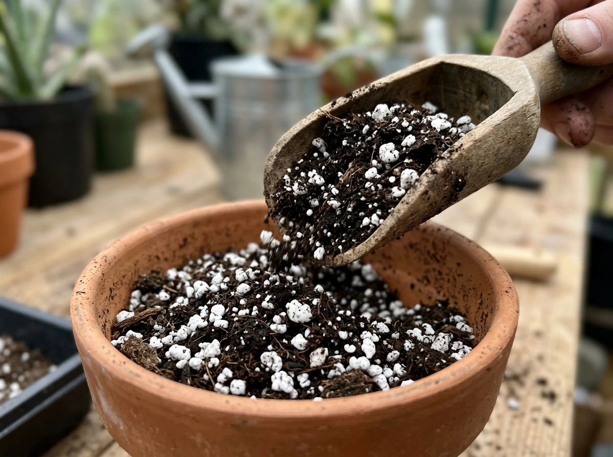 Perlite-rich, well-draining potting mix for impatiens indoors