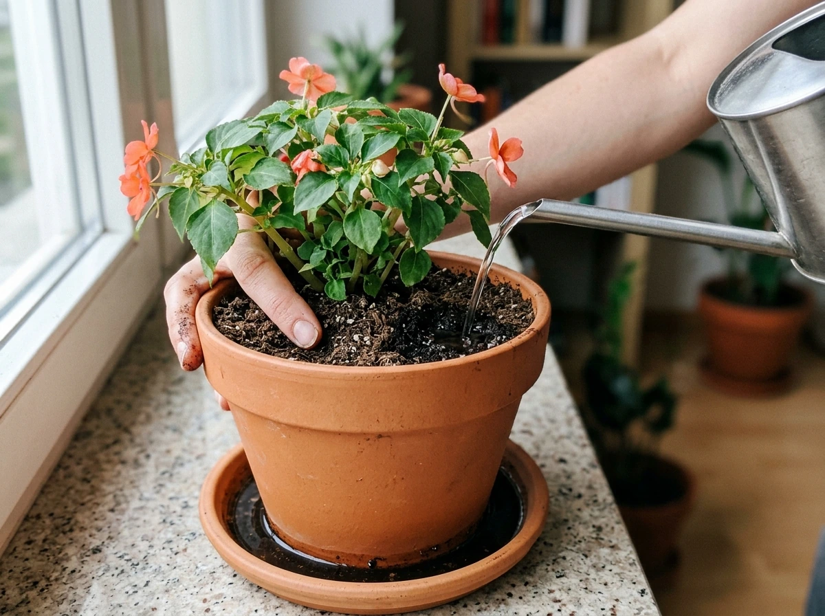 Watering impatiens when the top inch of soil feels dry