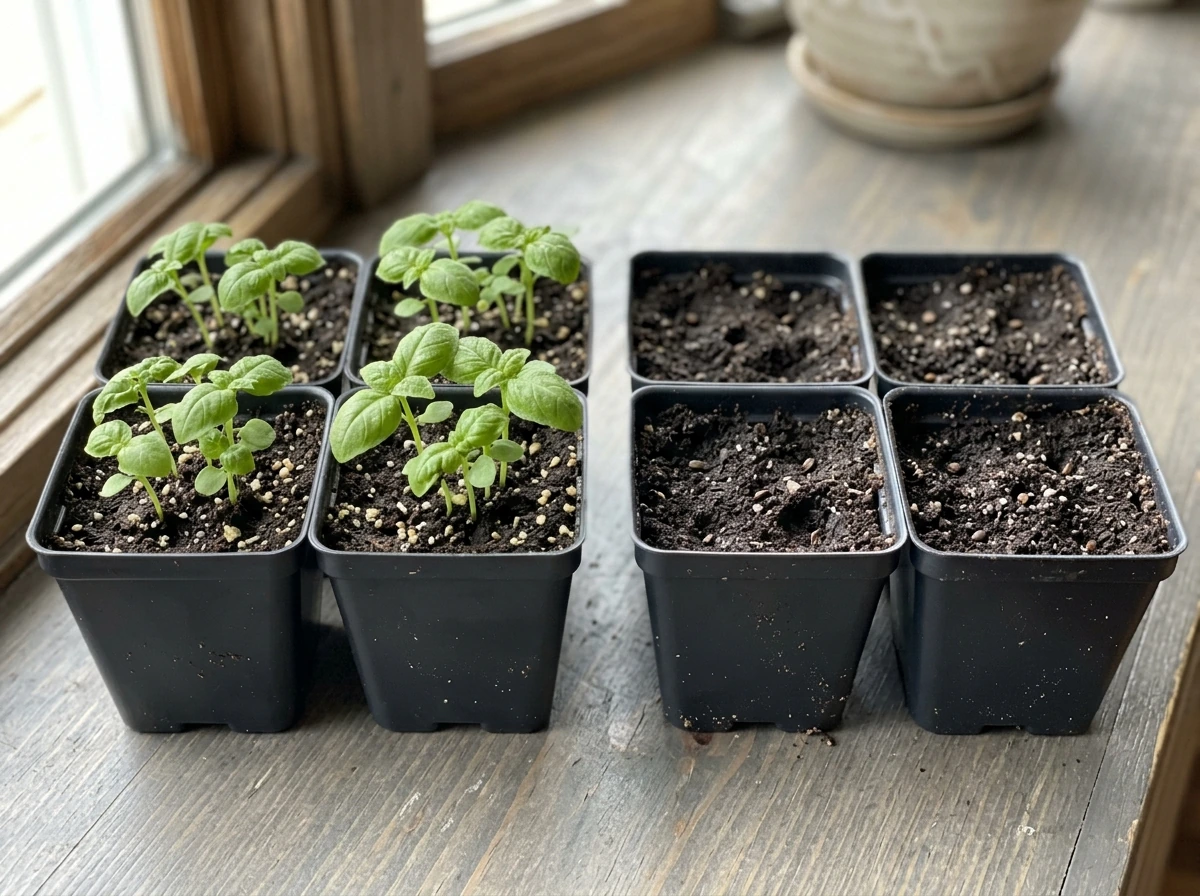 Seed vs seedling comparison in individual pots for starting basil indoors