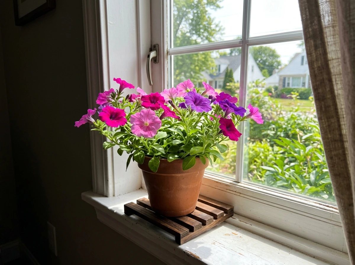 South-facing window setup for indoor petunias