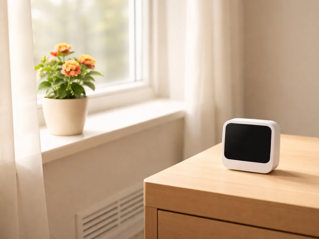 Lantana in a pot beside a thermostat/monitor in a warm, unobstructed indoor airflow spot.