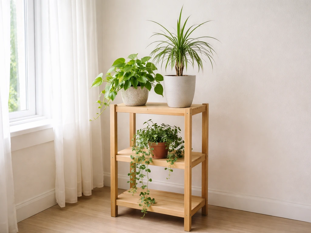 Healthy indoor houseplants near a window, thriving in different spots within one bright room.